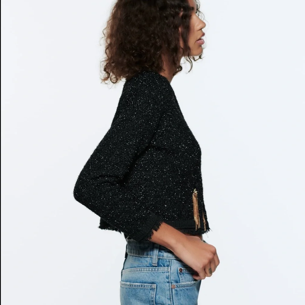 Zara metallic treads knitted jacket with ornament & chains